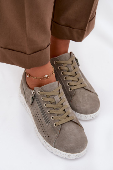 Botas de ante para mujer con cremallera Cemela color caqui