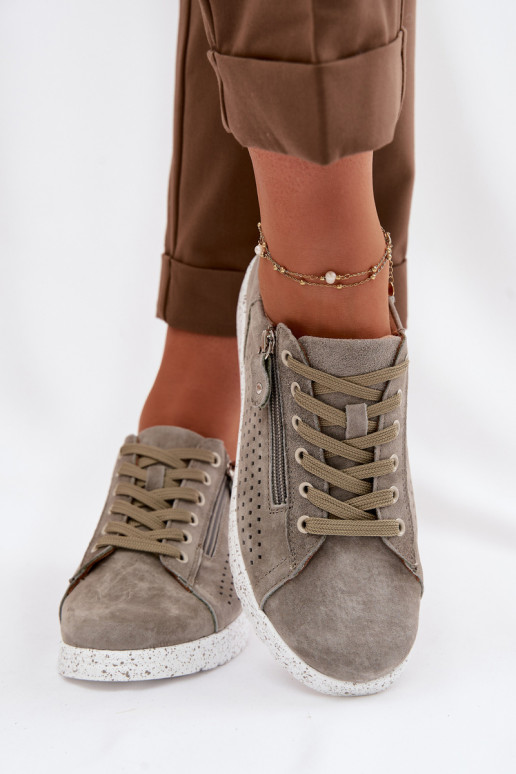 de gamuza zapatos Femenino con cremalleras de color caqui Cemela