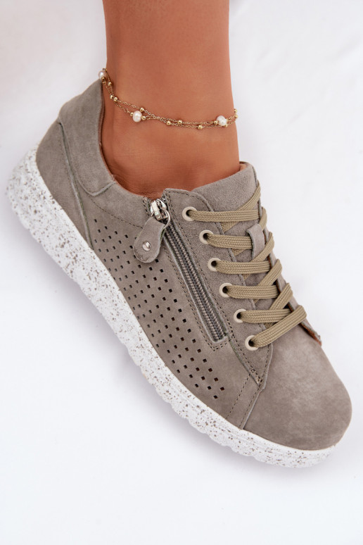 de gamuza zapatos Femenino con cremalleras de color caqui Cemela