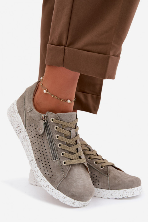 de gamuza zapatos Femenino con cremalleras de color caqui Cemela