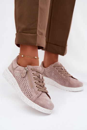 de gamuza zapatos Femenino con cremalleras beige Cemela