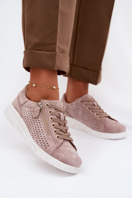 de gamuza zapatos Femenino con cremalleras beige Cemela