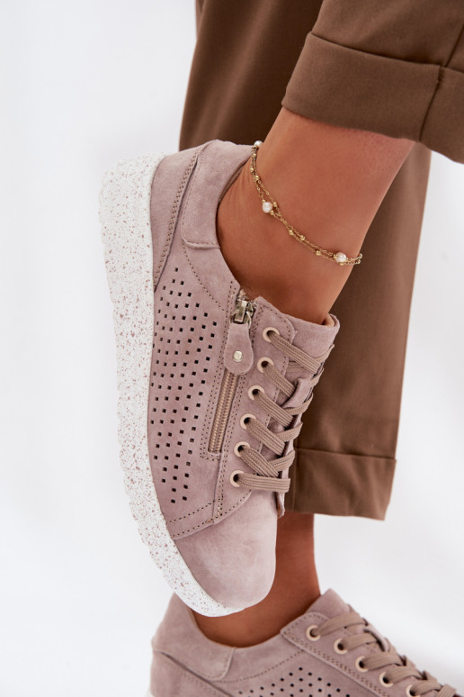 de gamuza zapatos Femenino con cremalleras beige Cemela