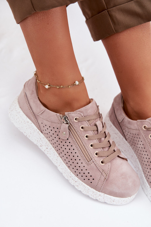 de gamuza zapatos Femenino con cremalleras beige Cemela