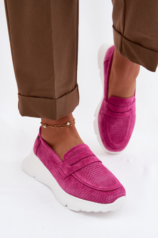 mocasines de mujerActivadoturalnego de gamuzau con una plataforma Vinceza 79626 color rosa