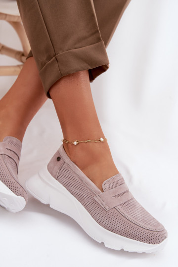 mocasines de mujerActivadoturalnego de gamuzau con una plataforma Vinceza 79626 beige