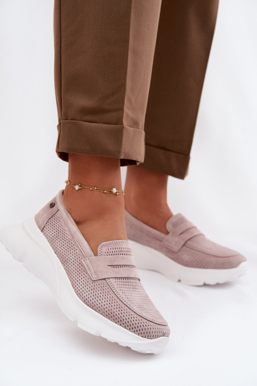 mocasines de mujerActivadoturalnego de gamuzau con una plataforma Vinceza 79626 beige