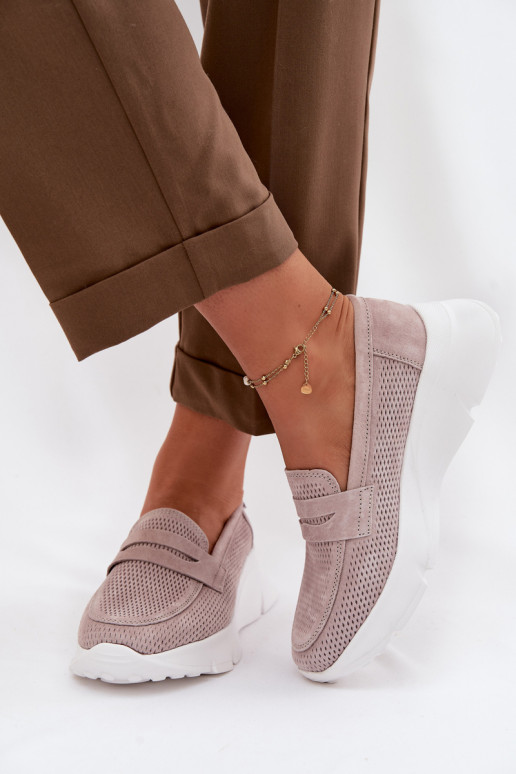 mocasines de mujerActivadoturalnego de gamuzau con una plataforma Vinceza 79626 beige