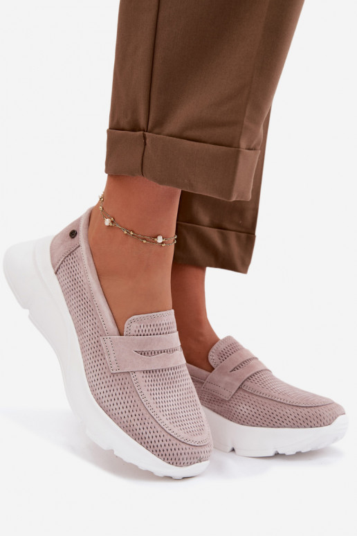 mocasines de mujerActivadoturalnego de gamuzau con una plataforma Vinceza 79626 beige