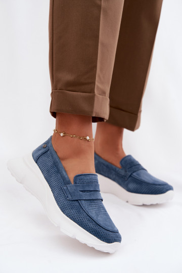 mocasines de mujerActivadoturalnego de gamuzau con una plataforma Vinceza 79626 azul oscuro