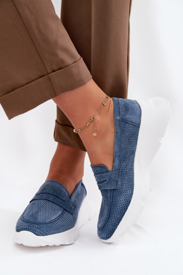 mocasines de mujerActivadoturalnego de gamuzau con una plataforma Vinceza 79626 azul oscuro 2