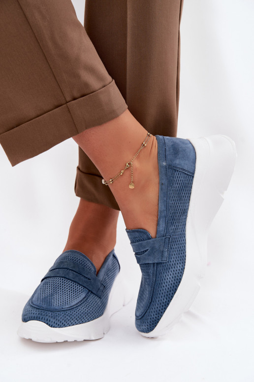 mocasines de mujerActivadoturalnego de gamuzau con una plataforma Vinceza 79626 azul oscuro