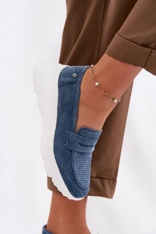 mocasines de mujerActivadoturalnego de gamuzau con una plataforma Vinceza 79626 azul oscuro