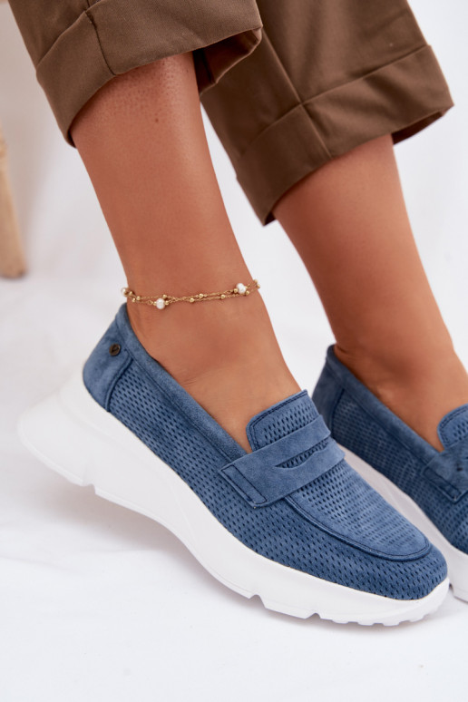 mocasines de mujerActivadoturalnego de gamuzau con una plataforma Vinceza 79626 azul oscuro