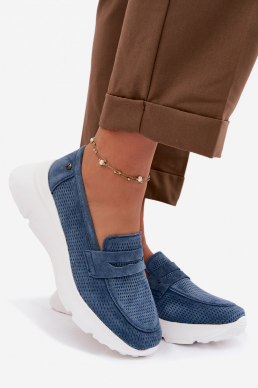 mocasines de mujerActivadoturalnego de gamuzau con una plataforma Vinceza 79626 azul oscuro