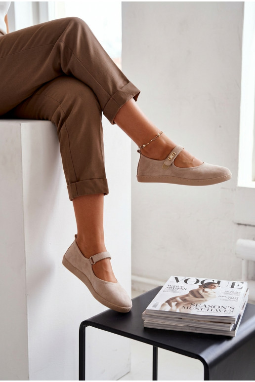 Piel Bailarinas de ante Barefoot con correas Zazoo 10206 beige