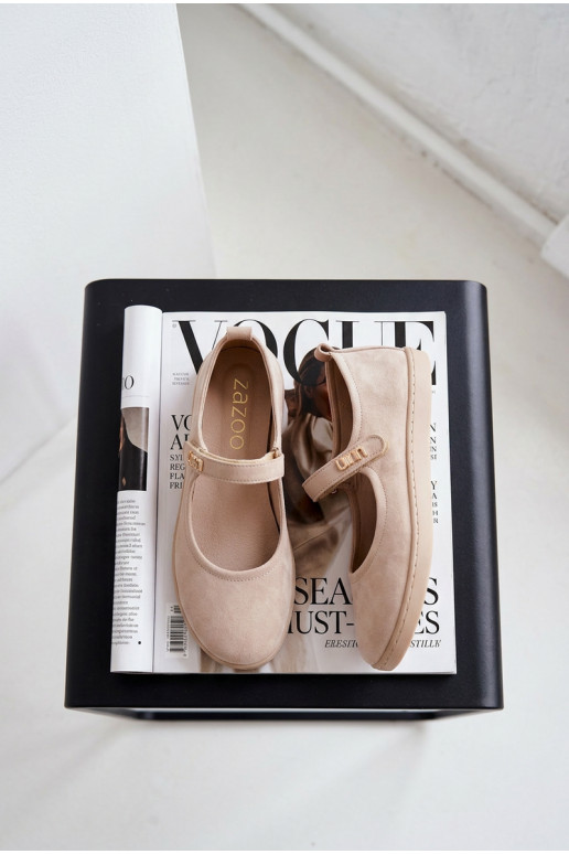 Piel Bailarinas de ante Barefoot con correas Zazoo 10206 beige