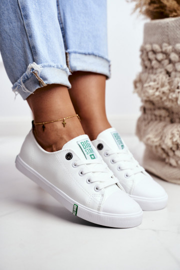 Zapatillas de cuero para mujer Big Star GG274006 color blanco-verde