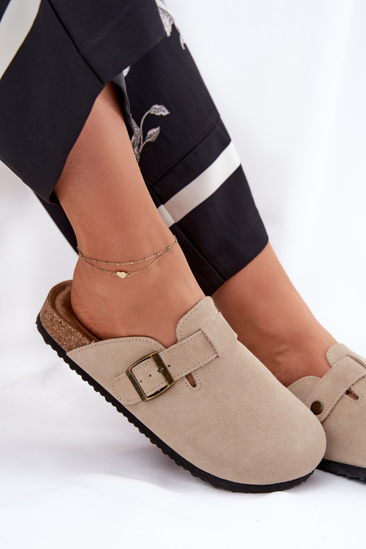 zapatillas de gamuza Zuecos Femenino con hebillas Big Star RR274A385 beige