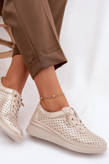 Piel con elementos calados zapatos Femenino Vinceza 79603 color dorado