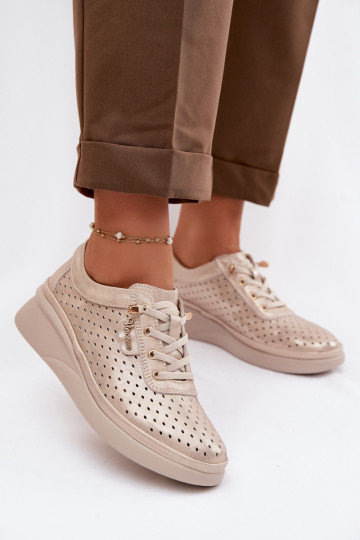 Piel con elementos calados zapatos Femenino Vinceza 79603 color dorado 2