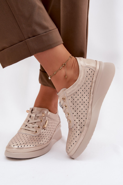 Piel con elementos calados zapatos Femenino Vinceza 79603 color dorado