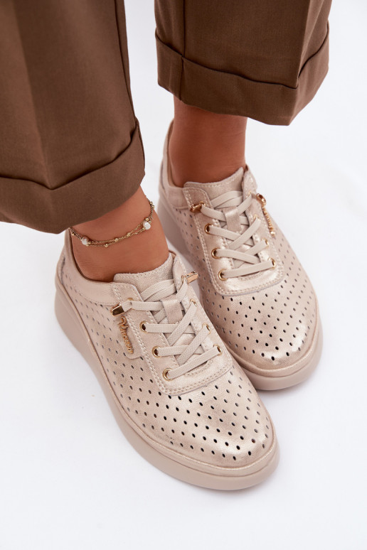 Piel con elementos calados zapatos Femenino Vinceza 79603 color dorado