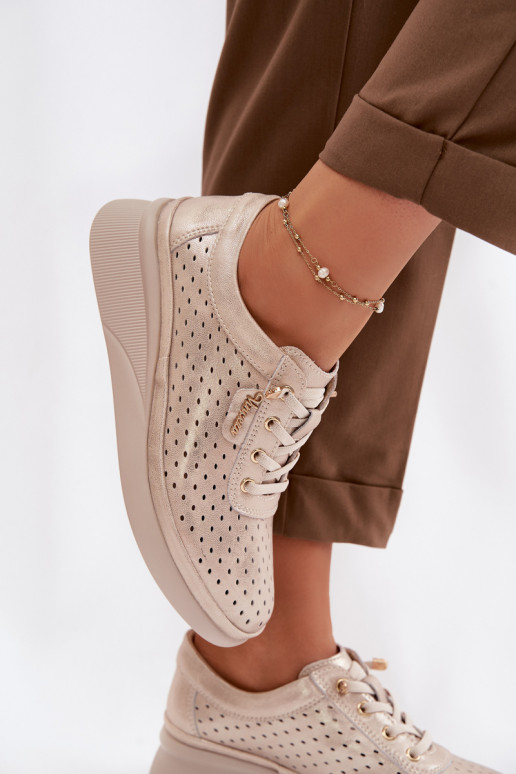 Piel con elementos calados zapatos Femenino Vinceza 79603 color dorado