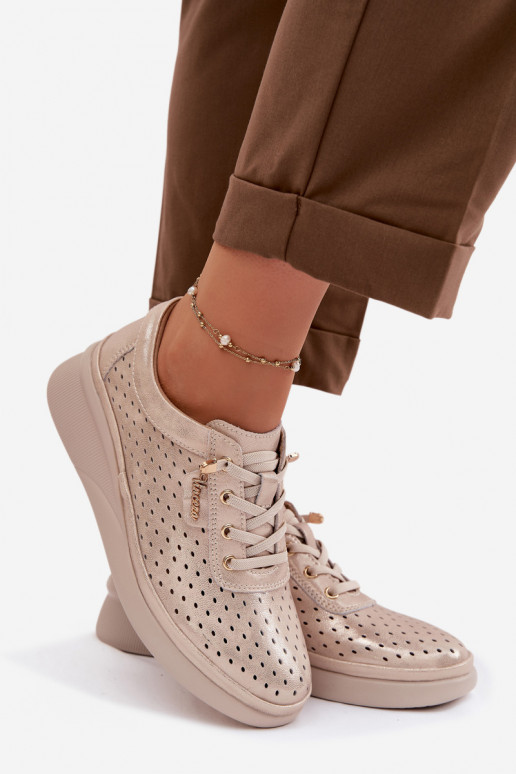 Piel con elementos calados zapatos Femenino Vinceza 79603 color dorado