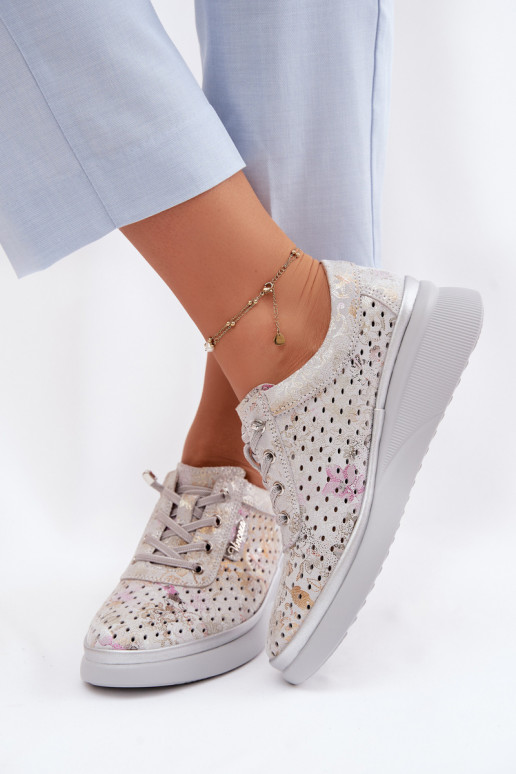 Ante calado zapatos Femenino Vinceza 79603 color gris