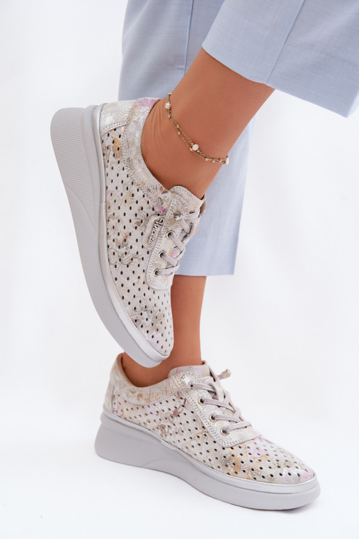 Ante calado zapatos Femenino Vinceza 79603 color gris