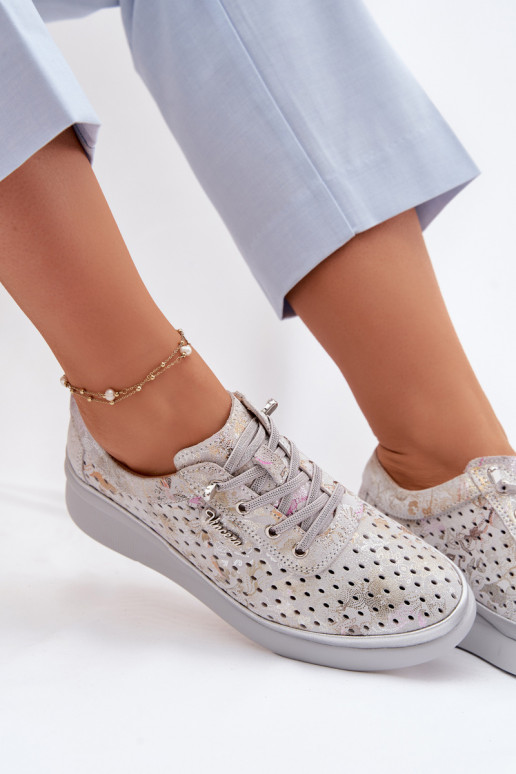 Ante calado zapatos Femenino Vinceza 79603 color gris