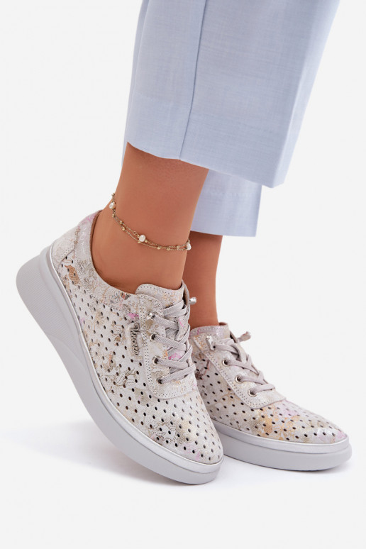 Ante calado zapatos Femenino Vinceza 79603 color gris