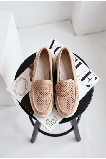 Mocasines para mujer con detalles de perforación Sergio Leone MK097H color arena