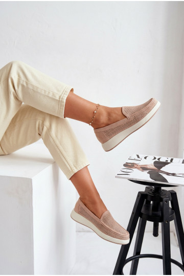 Mocasines para mujer con detalles de perforación Sergio Leone MK097H color arena 2