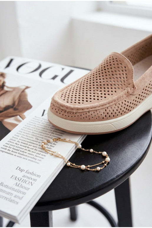 Mocasines para mujer con detalles de perforación Sergio Leone MK097H color arena