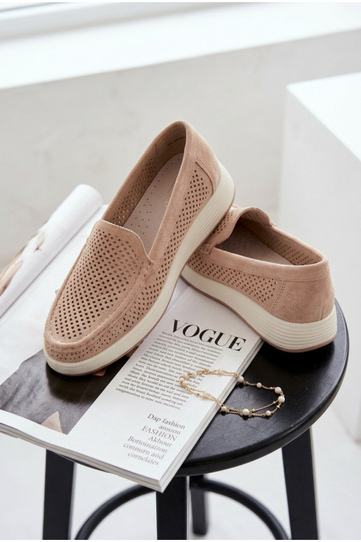 Mocasines para mujer con detalles de perforación Sergio Leone MK097H color arena