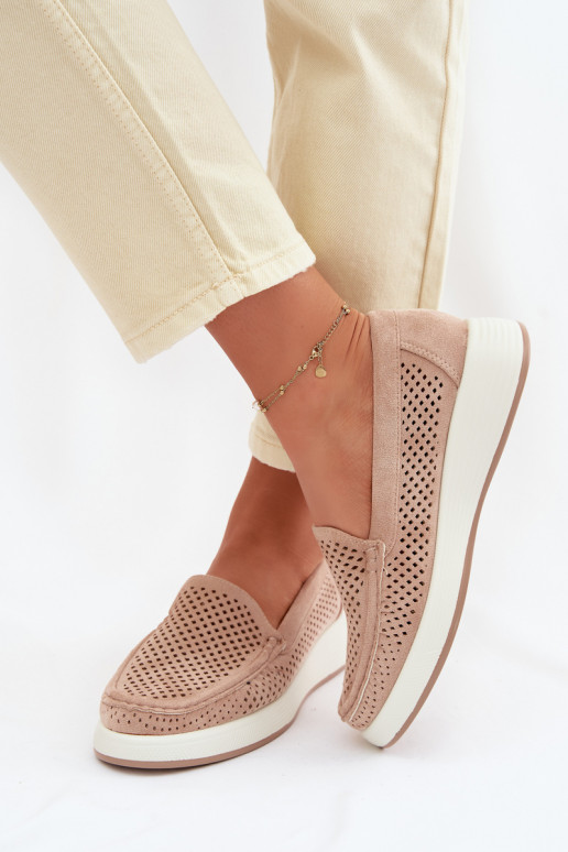 Mocasines para mujer con detalles de perforación Sergio Leone MK097H color arena