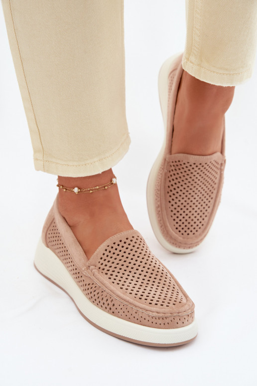 Mocasines para mujer con detalles de perforación Sergio Leone MK097H color arena