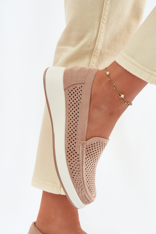 Mocasines para mujer con detalles de perforación Sergio Leone MK097H color arena