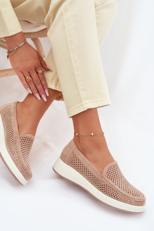 Mocasines para mujer con detalles de perforación Sergio Leone MK097H color arena