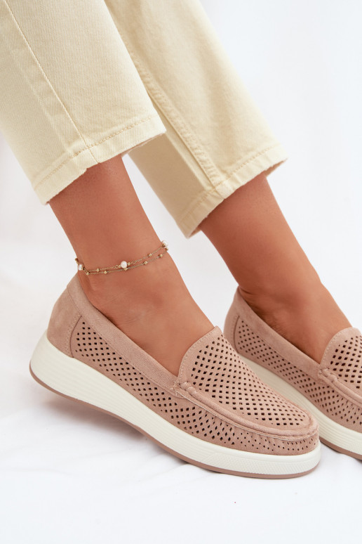 Mocasines para mujer con detalles de perforación Sergio Leone MK097H color arena