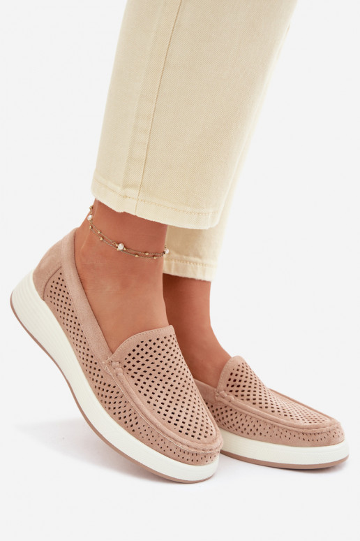 Mocasines para mujer con detalles de perforación Sergio Leone MK097H color arena