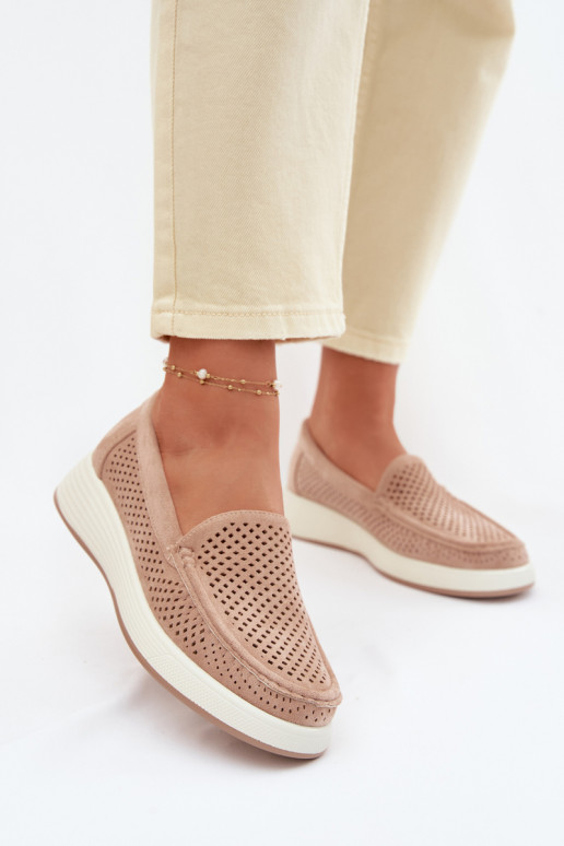 Mocasines para mujer con detalles de perforación Sergio Leone MK097H color arena