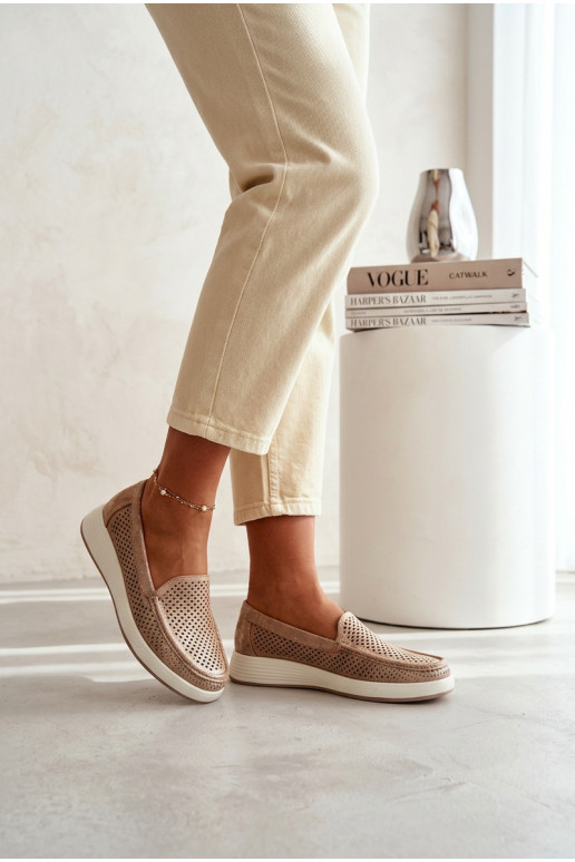 Mocasines para mujer con detalles de perforación Sergio Leone MK097H color dorado