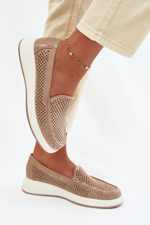 Mocasines para mujer con detalles de perforación Sergio Leone MK097H color dorado