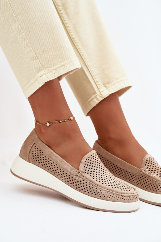 Mocasines para mujer con detalles de perforación Sergio Leone MK097H color dorado