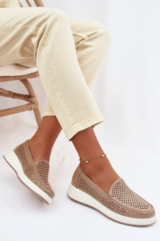 Mocasines para mujer con detalles de perforación Sergio Leone MK097H color dorado