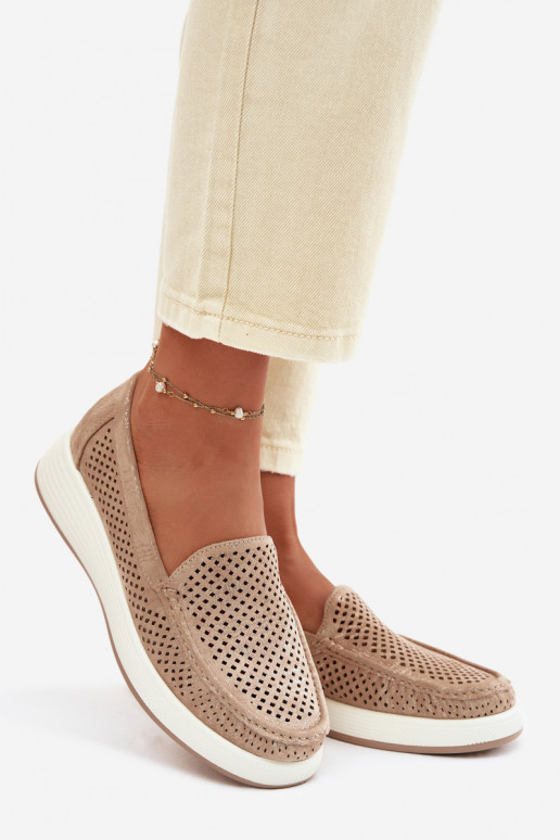 Mocasines para mujer con detalles de perforación Sergio Leone MK097H color dorado