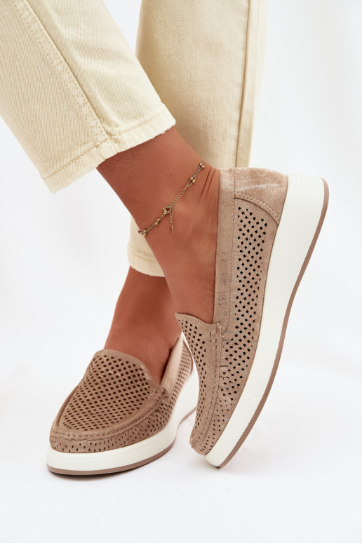 Mocasines para mujer con detalles de perforación Sergio Leone MK097H color dorado